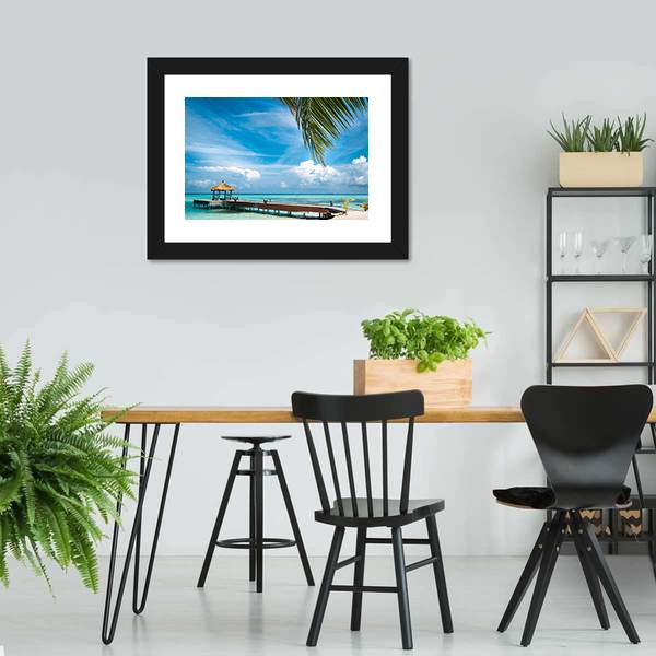 Jetty On Maldives Island Canvas Wall Art-3 Horizontal-Gallery Wrap-25" x 16"-Tiaracle