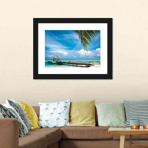 Jetty On Maldives Island Canvas Wall Art-3 Horizontal-Gallery Wrap-25" x 16"-Tiaracle