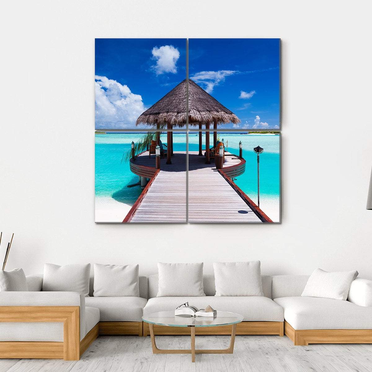 Jetty With Ocean View Canvas Wall Art-4 Square-Gallery Wrap-17" x 17"-Tiaracle