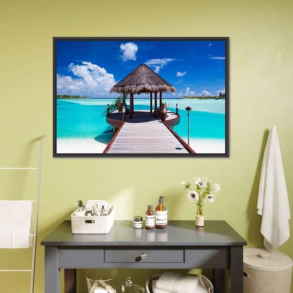 Jetty With Ocean View Canvas Wall Art-1 Piece-Floating Frame-24" x 16"-Tiaracle