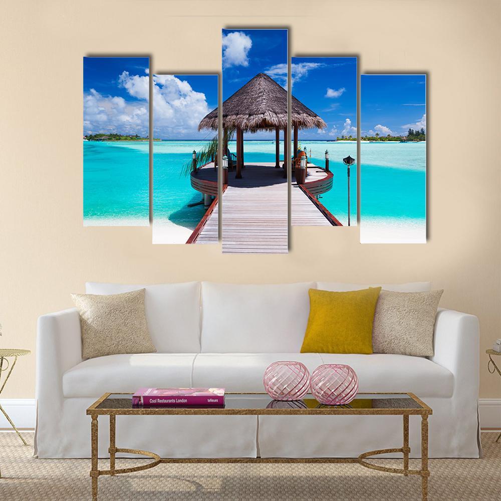 Jetty With Ocean View Canvas Wall Art-5 Pop-Gallery Wrap-47&quot; x 32&quot;-Tiaracle