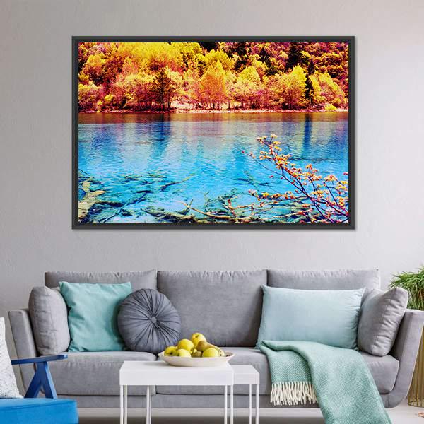 Jiuzhaigou Scenery Canvas Wall Art-5 Horizontal-Gallery Wrap-22" x 12"-Tiaracle