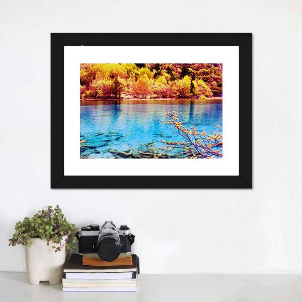 Jiuzhaigou Scenery Canvas Wall Art-1 Piece-Framed Print-20" x 16"-Tiaracle