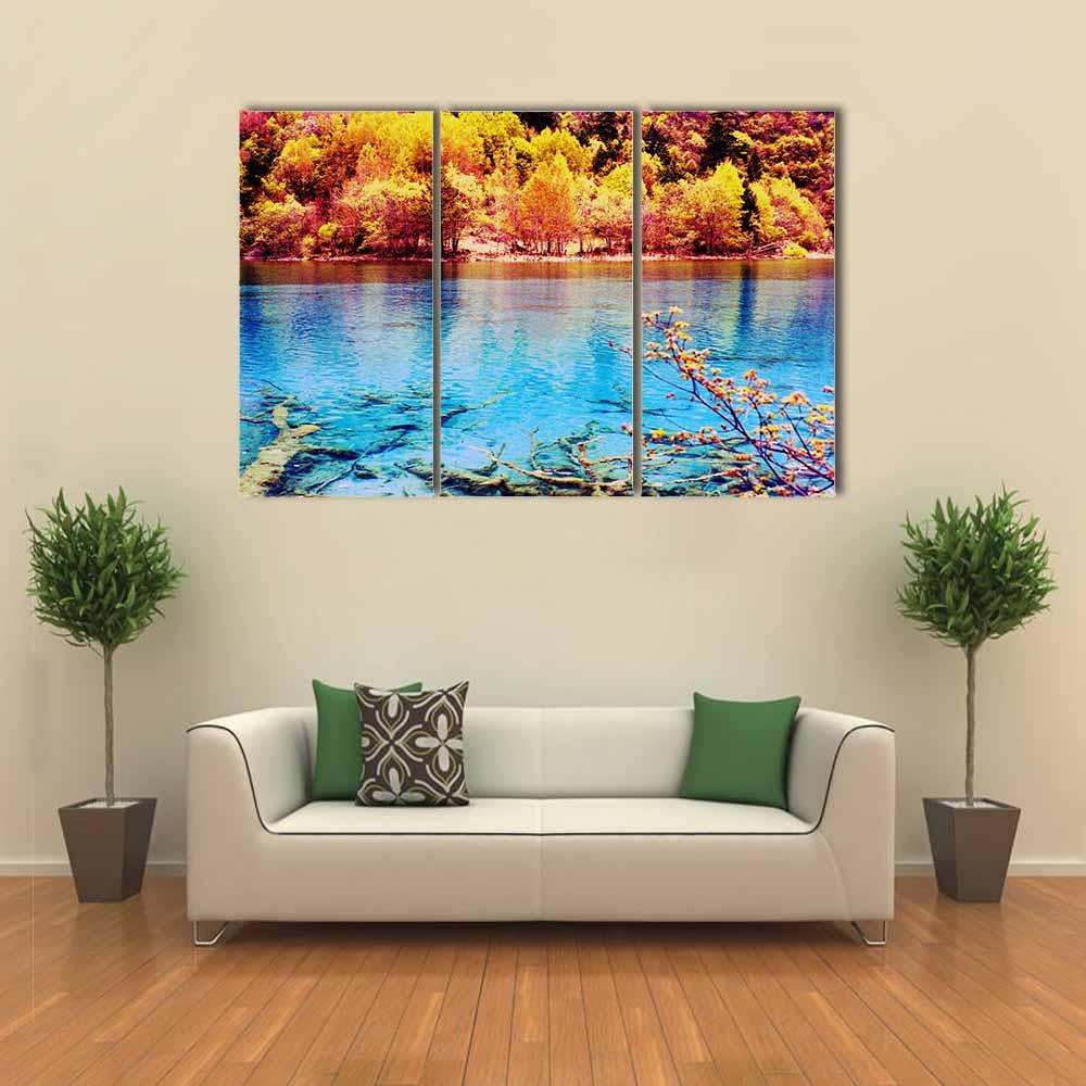 Jiuzhaigou Scenery Canvas Wall Art-3 Horizontal-Gallery Wrap-25" x 16"-Tiaracle