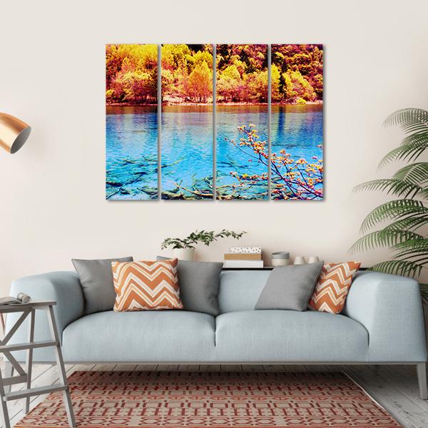 Jiuzhaigou Scenery Canvas Wall Art-4 Horizontal-Gallery Wrap-34" x 24"-Tiaracle