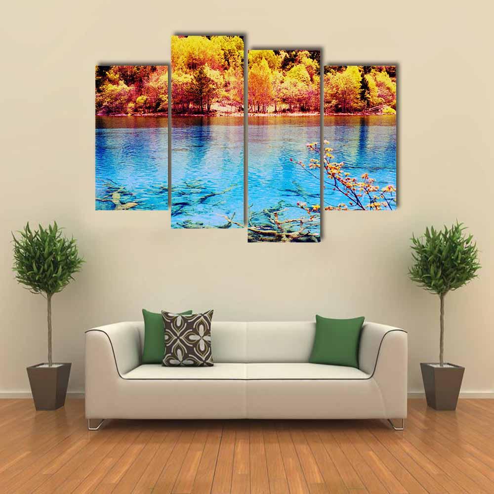 Jiuzhaigou Scenery Canvas Wall Art-4 Pop-Gallery Wrap-34" x 20"-Tiaracle