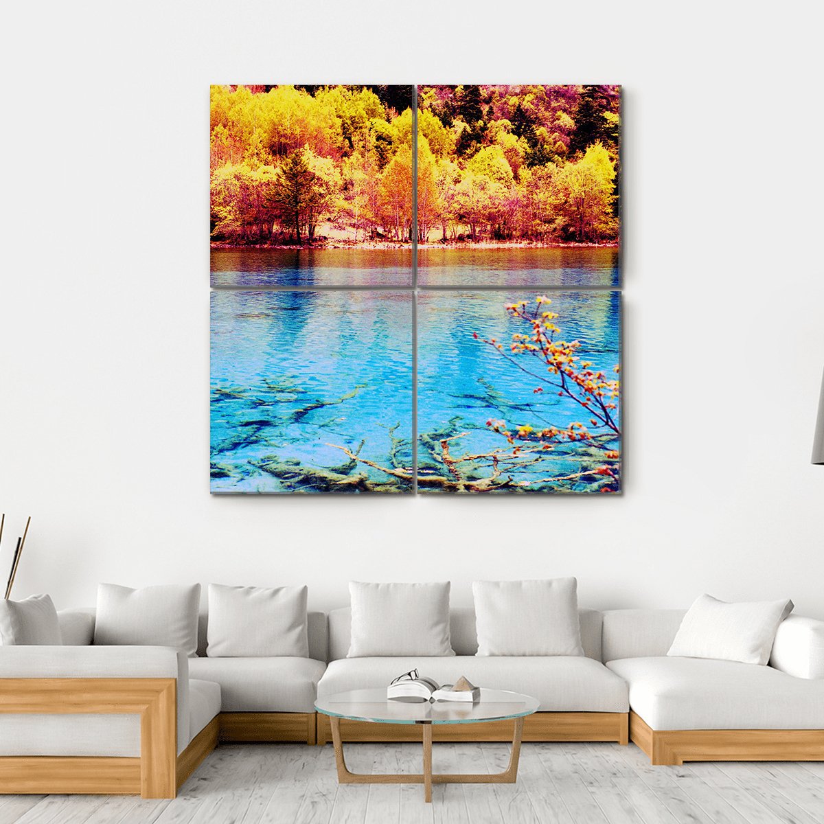 Jiuzhaigou Scenery Canvas Wall Art-4 Square-Gallery Wrap-17" x 17"-Tiaracle