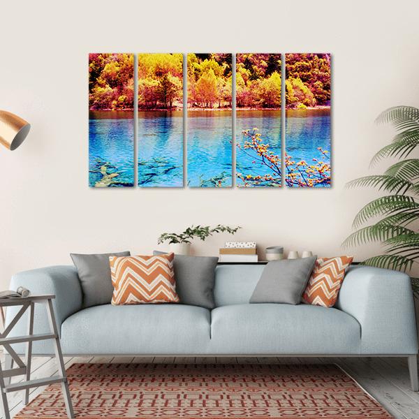 Jiuzhaigou Scenery Canvas Wall Art-5 Horizontal-Gallery Wrap-22" x 12"-Tiaracle