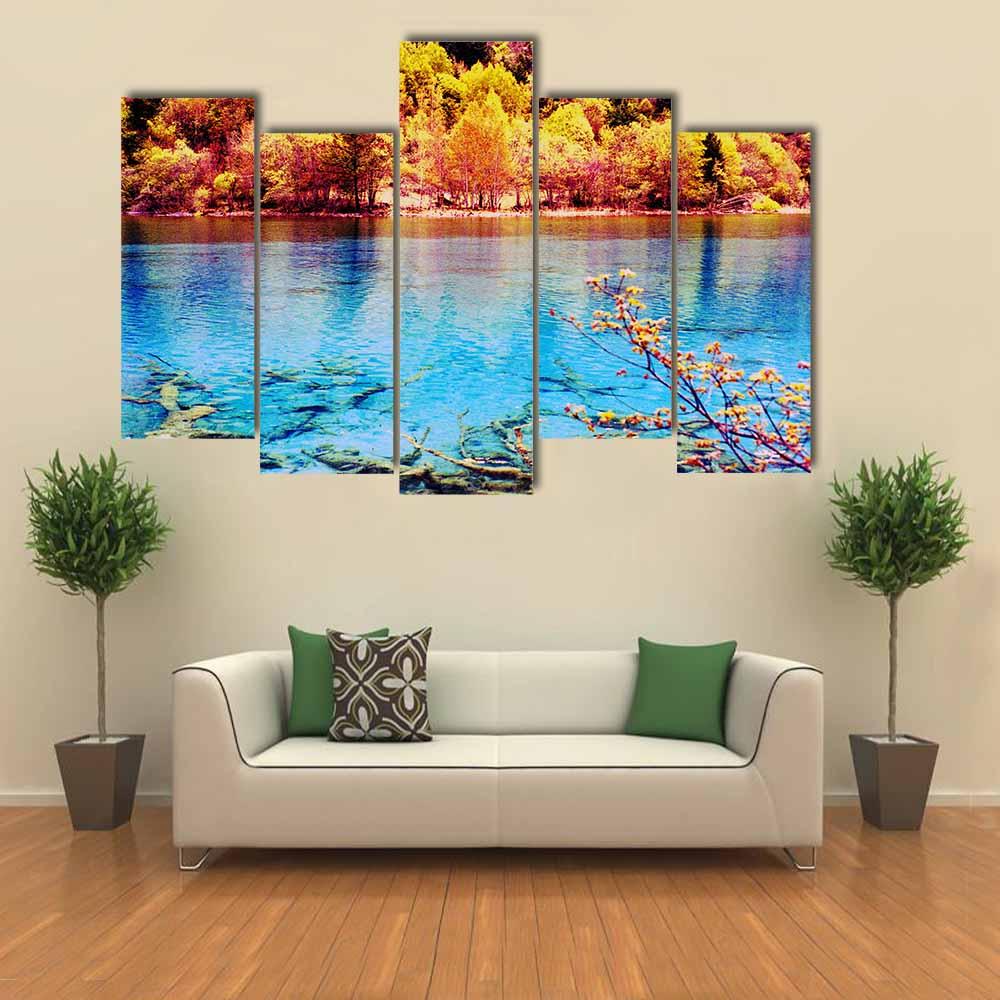 Jiuzhaigou Scenery Canvas Wall Art-5 Pop-Gallery Wrap-32" x 21"-Tiaracle