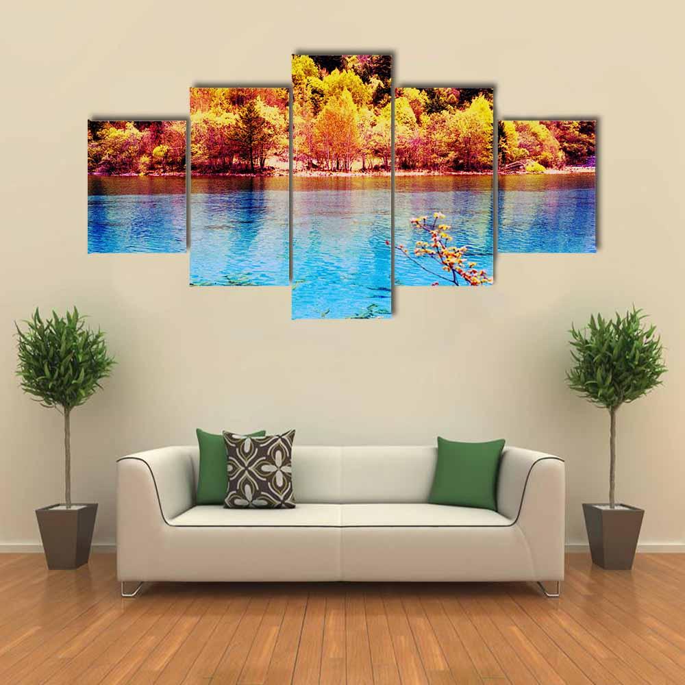 Jiuzhaigou Scenery Canvas Wall Art-5 Pop-Gallery Wrap-32" x 21"-Tiaracle