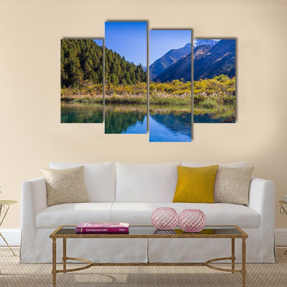 Jiuzhaigou Valley Scenic Canvas Wall Art-4 Pop-Gallery Wrap-50" x 32"-Tiaracle