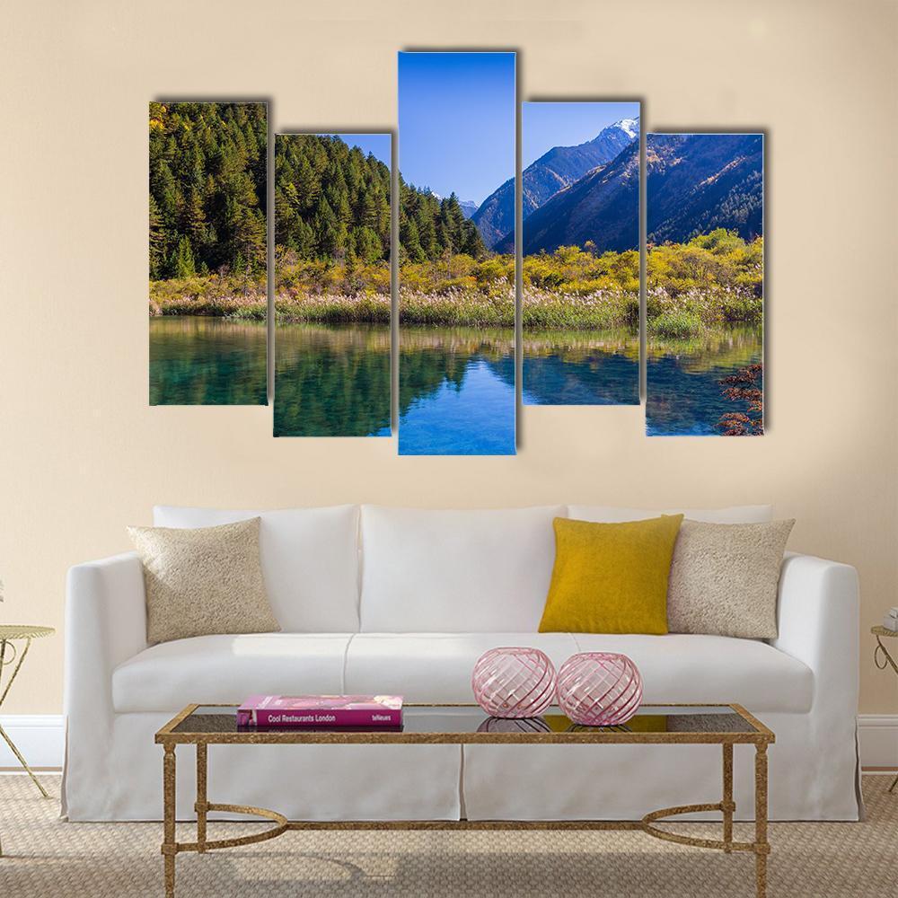 Jiuzhaigou Valley Scenic Canvas Wall Art-5 Pop-Gallery Wrap-47" x 32"-Tiaracle