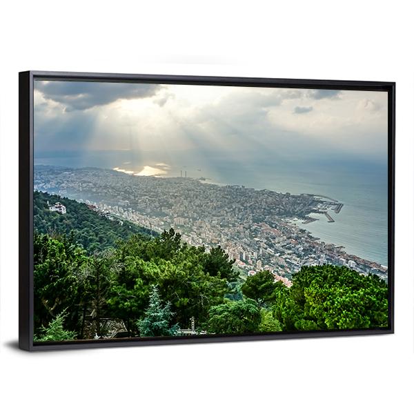 Jounieh Landscape At Sunset Canvas Wall Art-3 Horizontal-Gallery Wrap-25" x 16"-Tiaracle