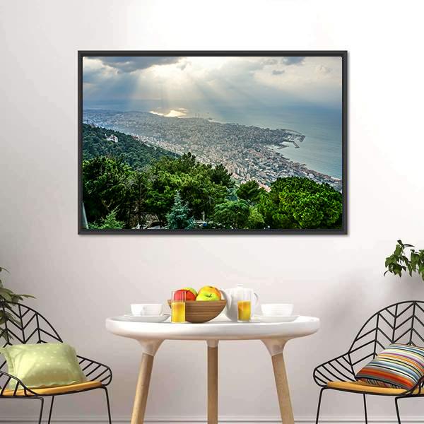 Jounieh Landscape At Sunset Canvas Wall Art-3 Horizontal-Gallery Wrap-25" x 16"-Tiaracle