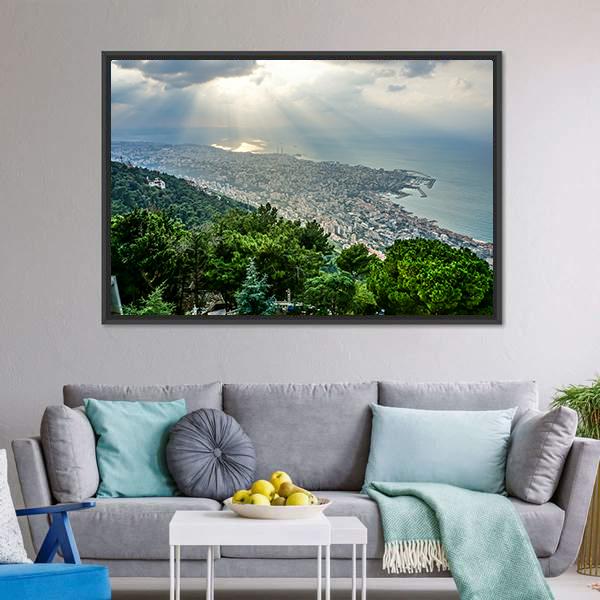 Jounieh Landscape At Sunset Canvas Wall Art-3 Horizontal-Gallery Wrap-25" x 16"-Tiaracle