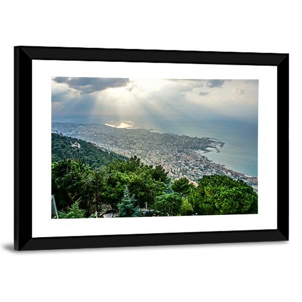 Jounieh Landscape At Sunset Canvas Wall Art-3 Horizontal-Gallery Wrap-25" x 16"-Tiaracle