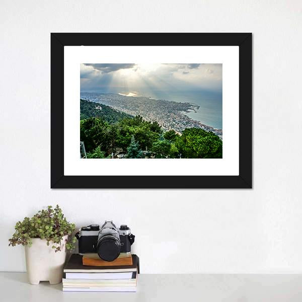 Jounieh Landscape At Sunset Canvas Wall Art-1 Piece-Framed Print-20" x 16"-Tiaracle