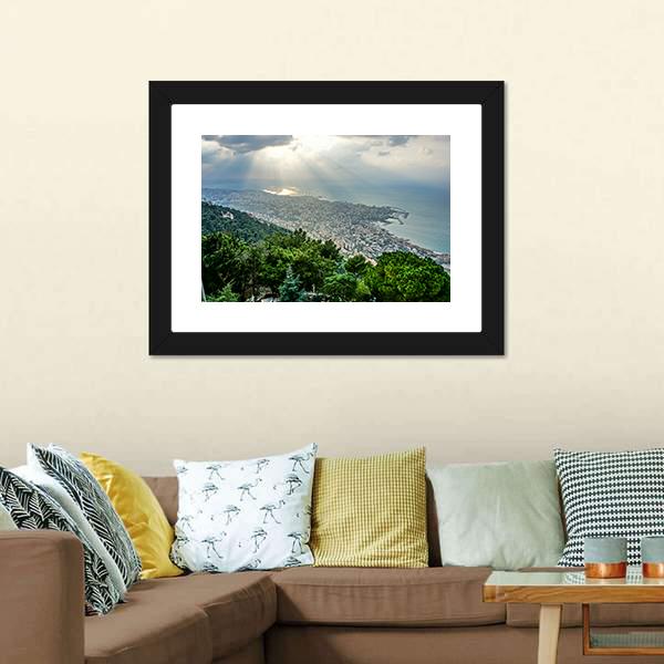 Jounieh Landscape At Sunset Canvas Wall Art-3 Horizontal-Gallery Wrap-25" x 16"-Tiaracle