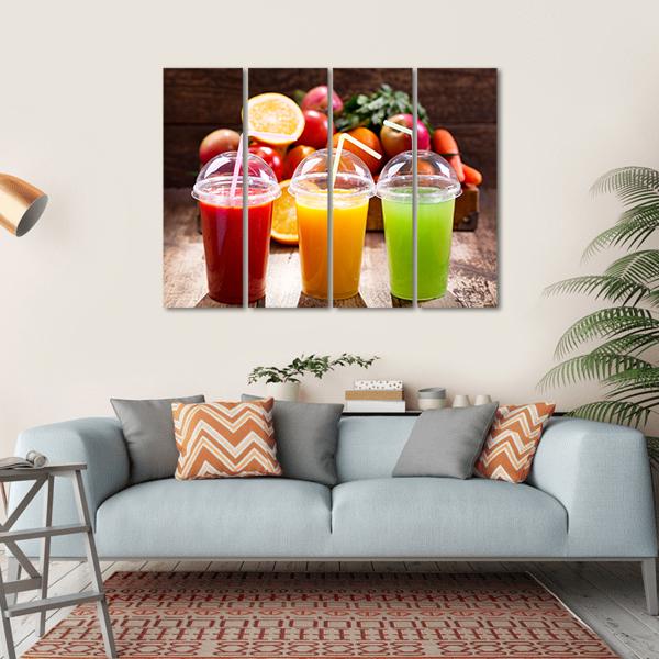 Juices With Fruits Canvas Wall Art-4 Horizontal-Gallery Wrap-34" x 24"-Tiaracle