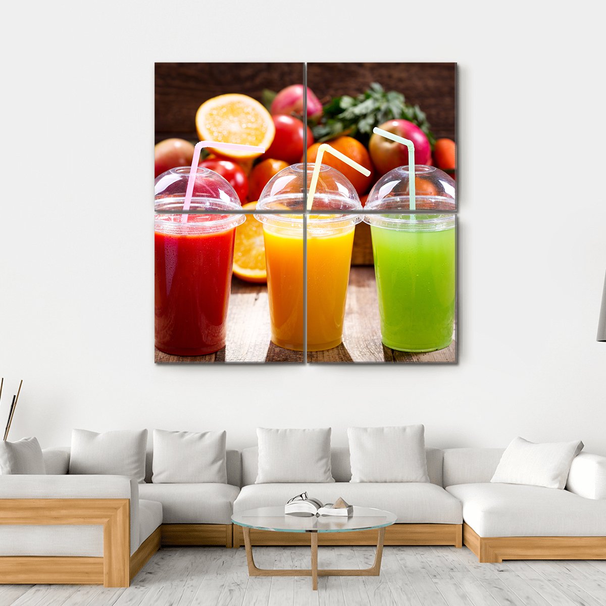 Juices With Fruits Canvas Wall Art-4 Square-Gallery Wrap-17" x 17"-Tiaracle