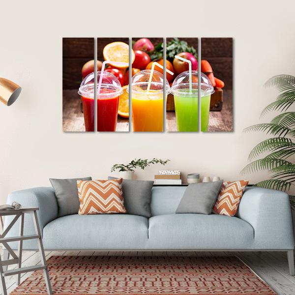Juices With Fruits Canvas Wall Art-5 Horizontal-Gallery Wrap-22" x 12"-Tiaracle