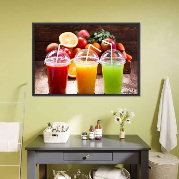 Juices With Fruits Canvas Wall Art-5 Horizontal-Gallery Wrap-22" x 12"-Tiaracle