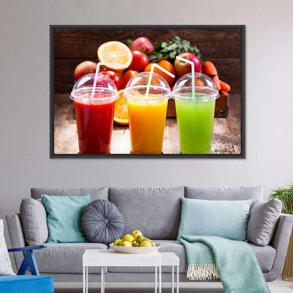 Juices With Fruits Canvas Wall Art-5 Horizontal-Gallery Wrap-22" x 12"-Tiaracle