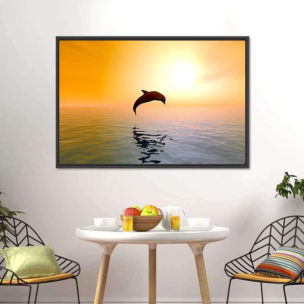 Jumping Dolphin Canvas Wall Art-3 Horizontal-Gallery Wrap-25" x 16"-Tiaracle