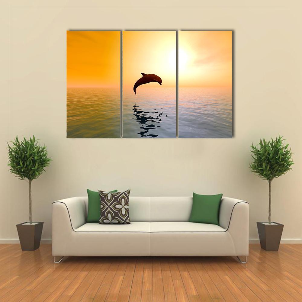 Jumping Dolphin Canvas Wall Art-3 Horizontal-Gallery Wrap-37" x 24"-Tiaracle