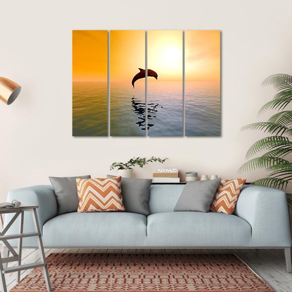 Jumping Dolphin Canvas Wall Art-4 Horizontal-Gallery Wrap-34" x 24"-Tiaracle