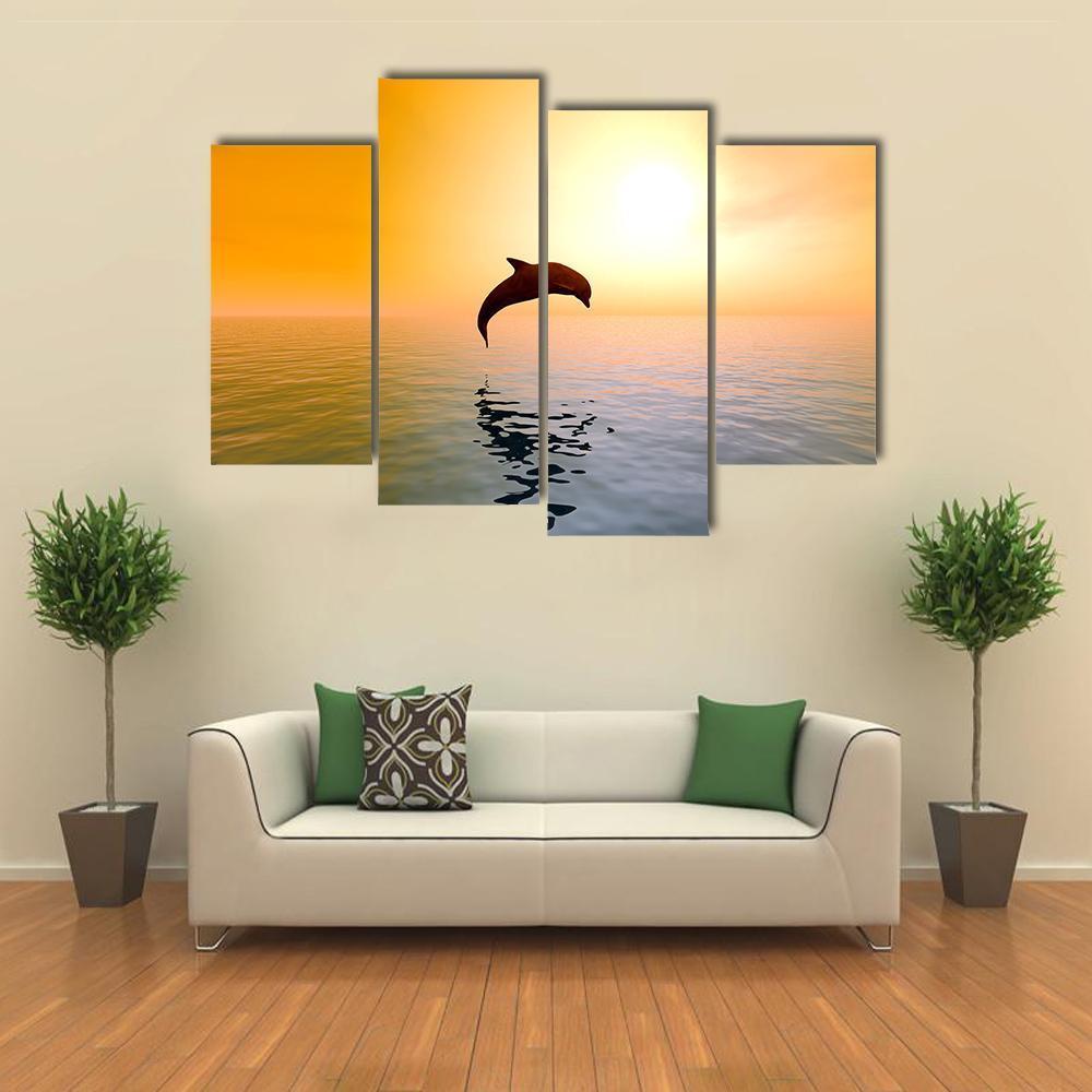 Jumping Dolphin Canvas Wall Art-3 Horizontal-Gallery Wrap-25" x 16"-Tiaracle