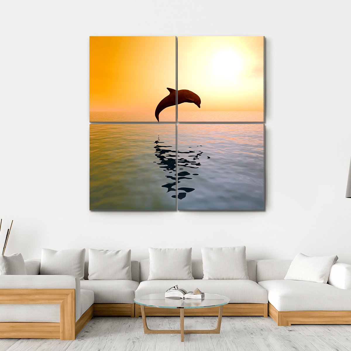 Jumping Dolphin Canvas Wall Art-4 Square-Gallery Wrap-17" x 17"-Tiaracle