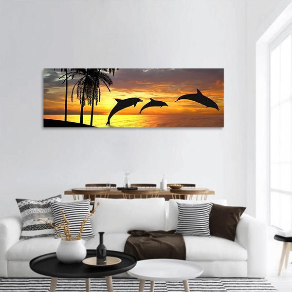 Dolphins Near Hawaii Panoramic Canvas Wall Art-1 Piece-36" x 12"-Tiaracle