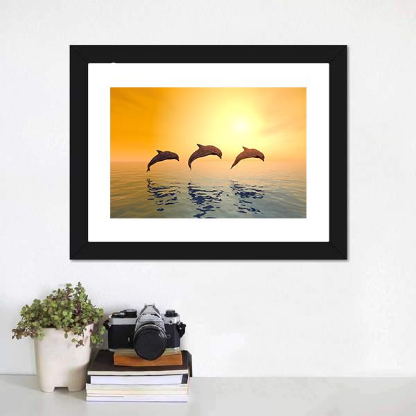 Jumping Dolphins Canvas Wall Art-1 Piece-Framed Print-20" x 16"-Tiaracle