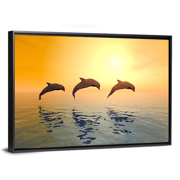 Jumping Dolphins Canvas Wall Art-3 Horizontal-Gallery Wrap-25" x 16"-Tiaracle