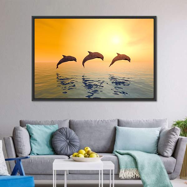 Jumping Dolphins Canvas Wall Art-5 Horizontal-Gallery Wrap-22" x 12"-Tiaracle
