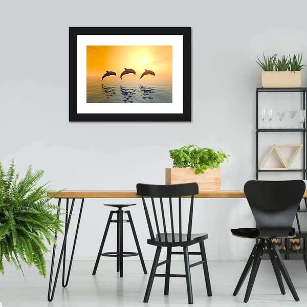 Jumping Dolphins Canvas Wall Art-5 Horizontal-Gallery Wrap-22" x 12"-Tiaracle