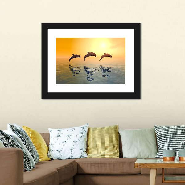 Jumping Dolphins Canvas Wall Art-5 Horizontal-Gallery Wrap-22" x 12"-Tiaracle