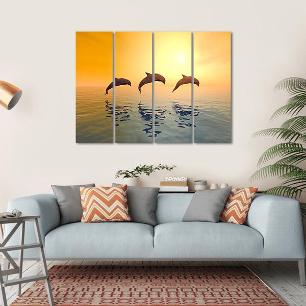 Jumping Dolphins Canvas Wall Art-4 Horizontal-Gallery Wrap-34" x 24"-Tiaracle