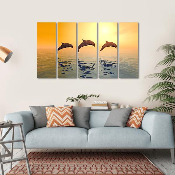 Jumping Dolphins Canvas Wall Art-5 Horizontal-Gallery Wrap-22" x 12"-Tiaracle