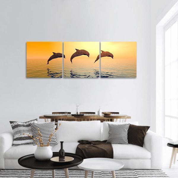 Jumping Dolphins Panoramic Canvas Wall Art-3 Piece-25" x 08"-Tiaracle