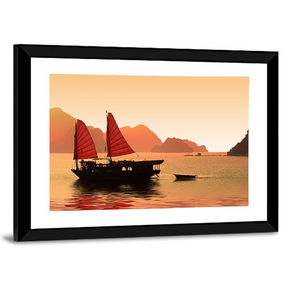 Junk Boat In Vietnam Canvas Wall Art-5 Horizontal-Gallery Wrap-22" x 12"-Tiaracle