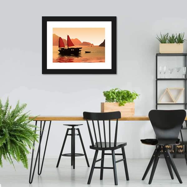 Junk Boat In Vietnam Canvas Wall Art-3 Horizontal-Gallery Wrap-25" x 16"-Tiaracle