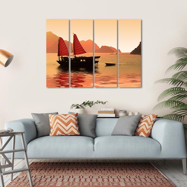 Junk Boat In Vietnam Canvas Wall Art-4 Horizontal-Gallery Wrap-34" x 24"-Tiaracle