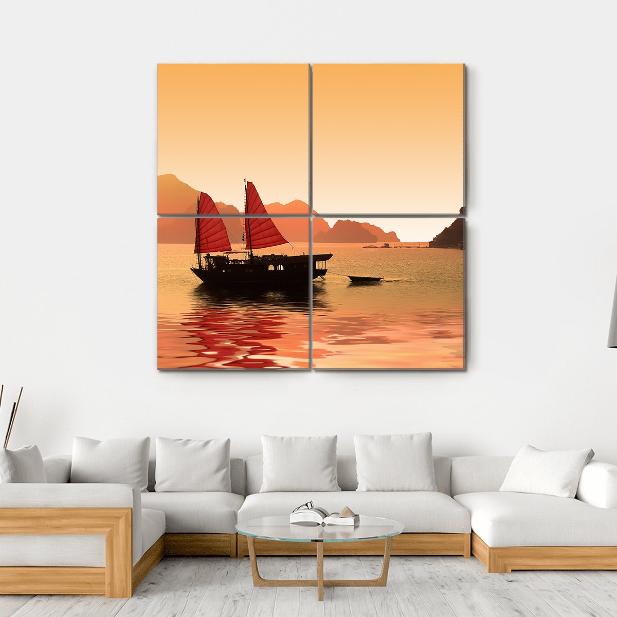 Junk Boat In Vietnam Canvas Wall Art-4 Square-Gallery Wrap-17" x 17"-Tiaracle