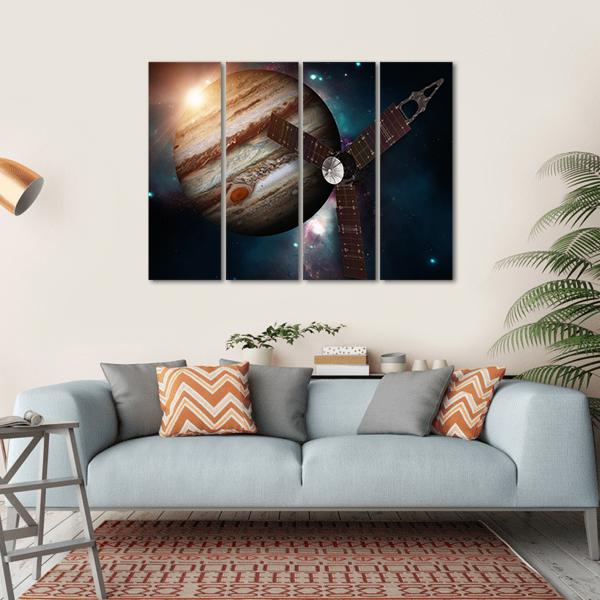 Juno Spacecraft & Jupiter Canvas Wall Art-4 Horizontal-Gallery Wrap-34" x 24"-Tiaracle