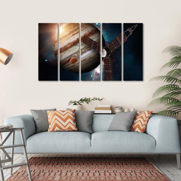 Juno Spacecraft & Jupiter Canvas Wall Art-5 Horizontal-Gallery Wrap-22" x 12"-Tiaracle
