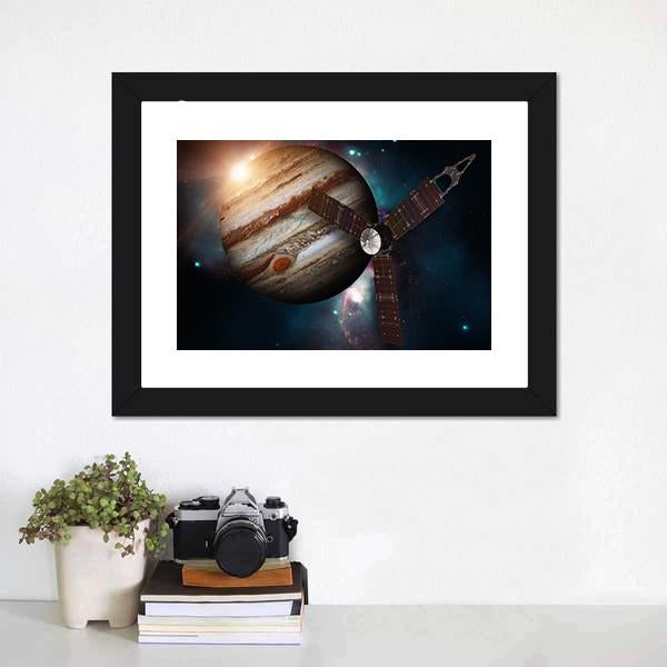 Juno Spacecraft & Jupiter Canvas Wall Art-1 Piece-Framed Print-20" x 16"-Tiaracle