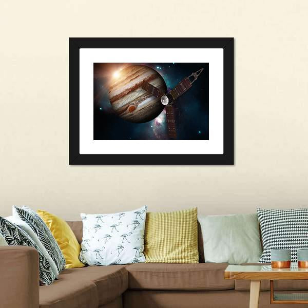 Juno Spacecraft & Jupiter Canvas Wall Art-3 Horizontal-Gallery Wrap-25" x 16"-Tiaracle