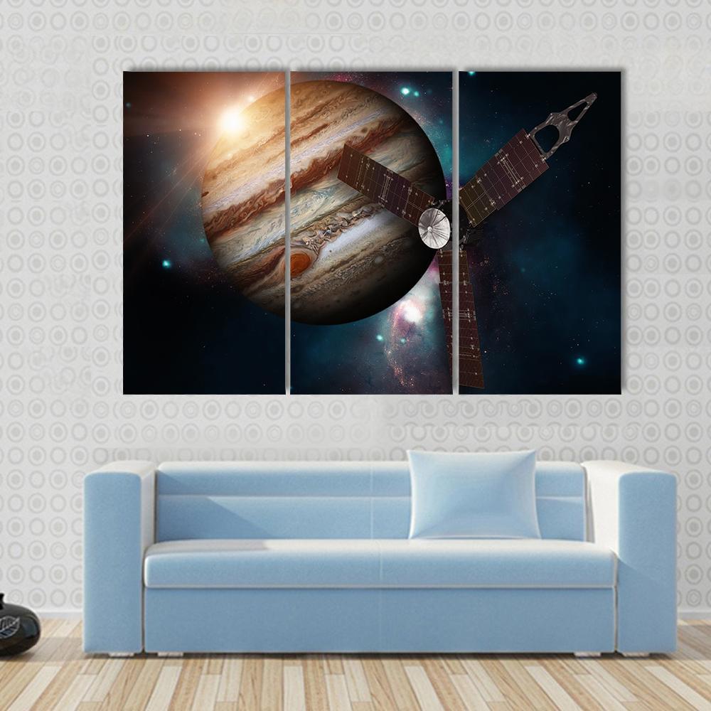 Juno Spacecraft & Jupiter Canvas Wall Art-3 Horizontal-Gallery Wrap-37" x 24"-Tiaracle